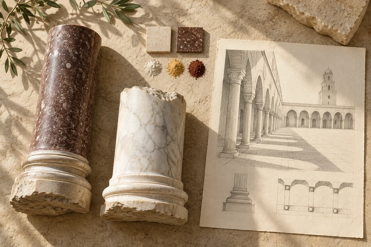 Tunisia: a tabletop material and section study exploring stone columns & mosque courtyards.