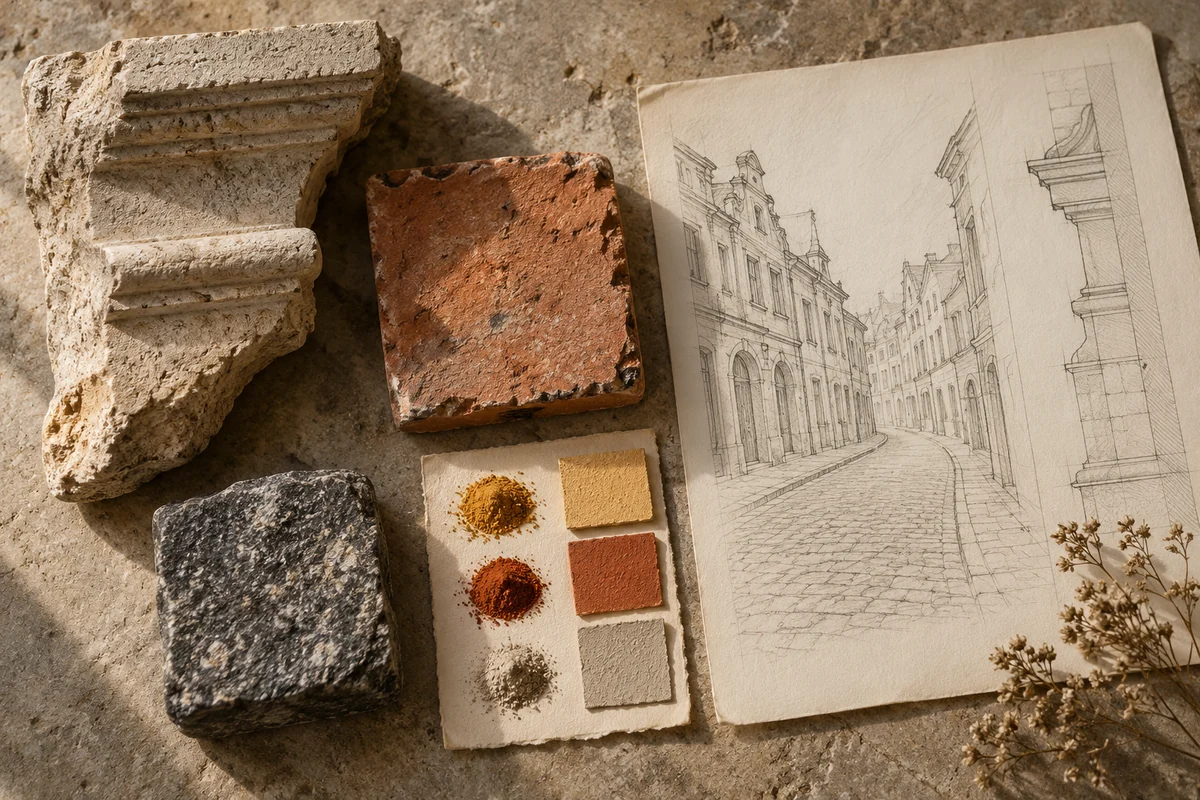 Ukraine: a tabletop material and section study exploring medieval streets & layered facades.