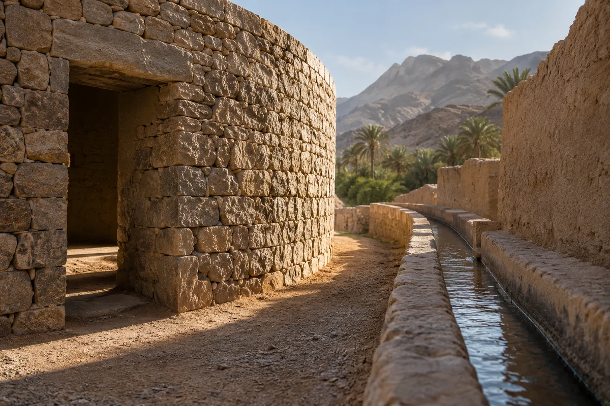 United Arab Emirates: an imagined spatial interpretation of adobe, stone tombs & oasis channels.