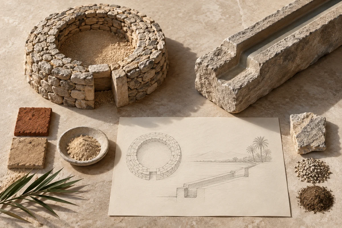United Arab Emirates: a tabletop material and section study exploring adobe, stone tombs & oasis channels.