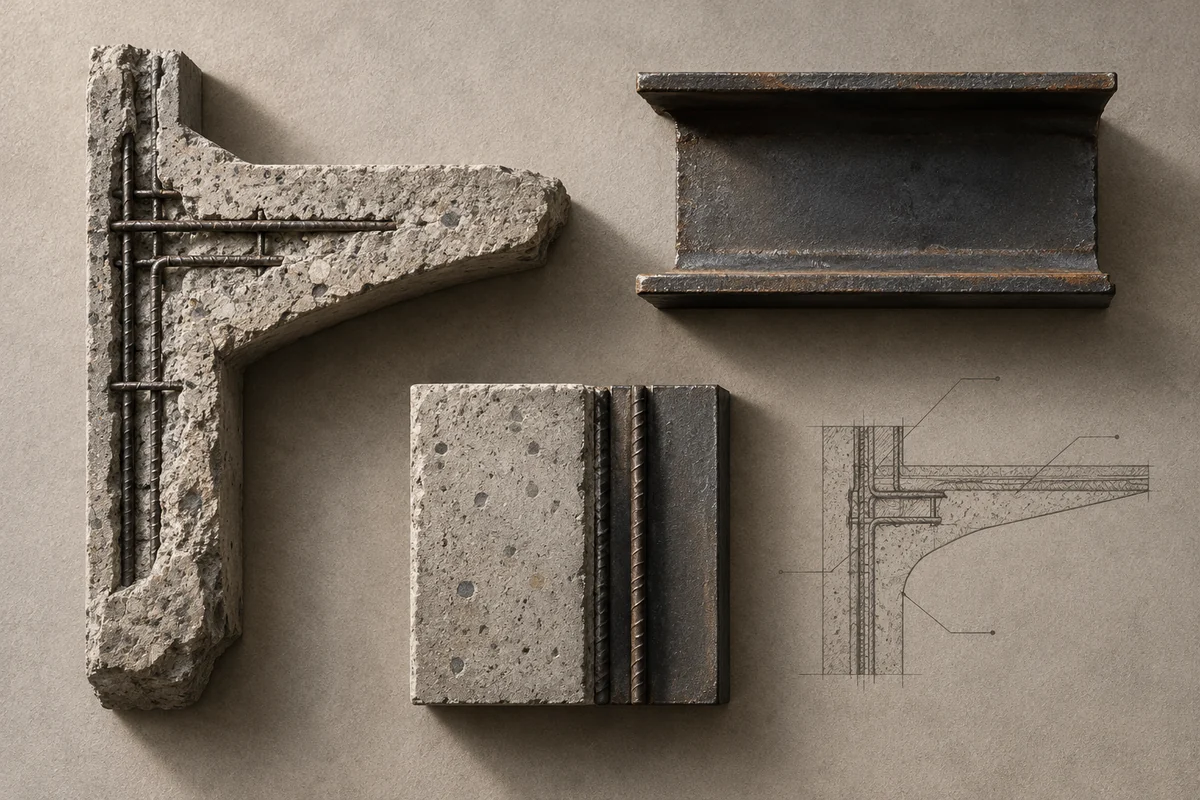 United States: an overhead material and section study of reinforced cantilever concrete & steel.