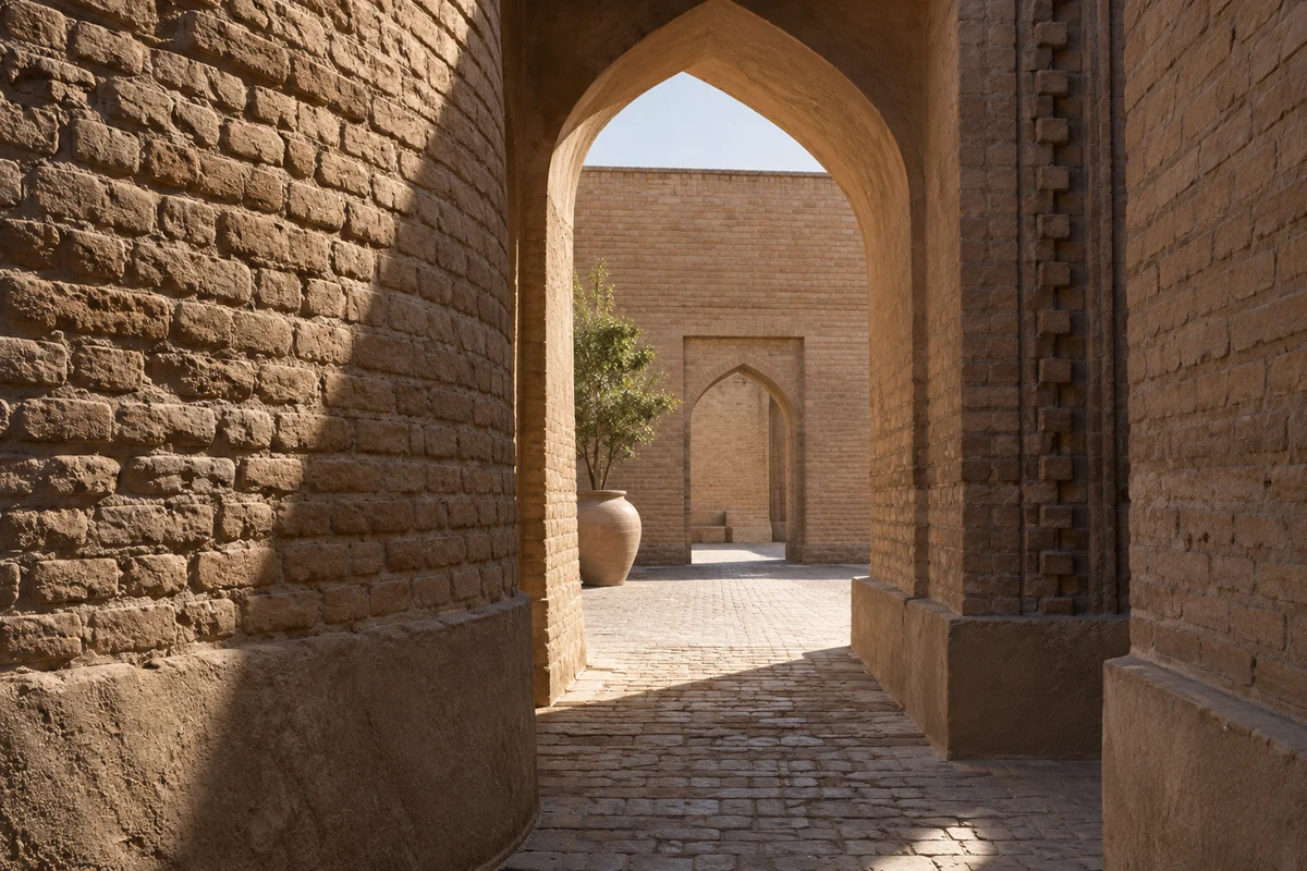 Uzbekistan: an imagined spatial interpretation of brick walls & courtyard thresholds.