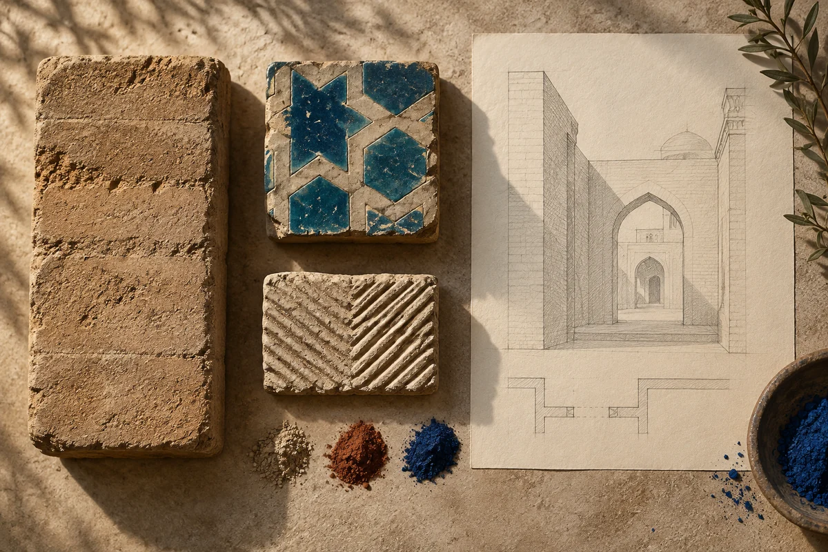 Uzbekistan: a tabletop material and section study exploring brick walls & courtyard thresholds.