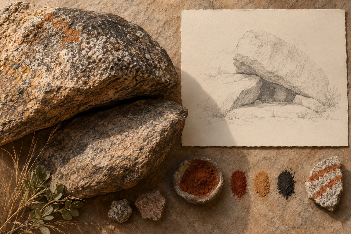 Zimbabwe: a tabletop material and section study exploring granite boulders & rock shelters.