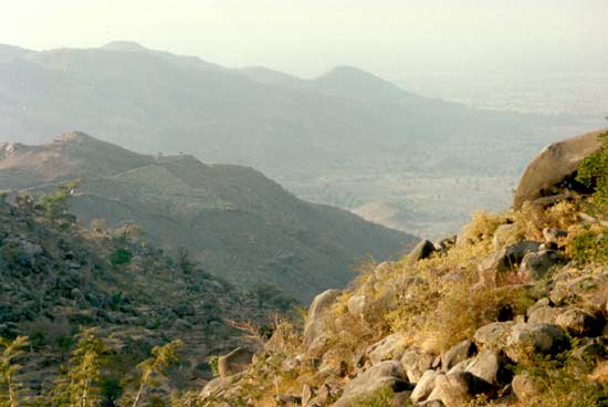 Rocky Sukur landscape and hills seen from an elevated viewpoint.